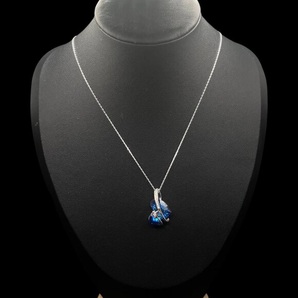 Swarovski Crystal Blue Heart Pendant on Sterling Silver 925 Chain in Gift Box - Picture 2 of 10